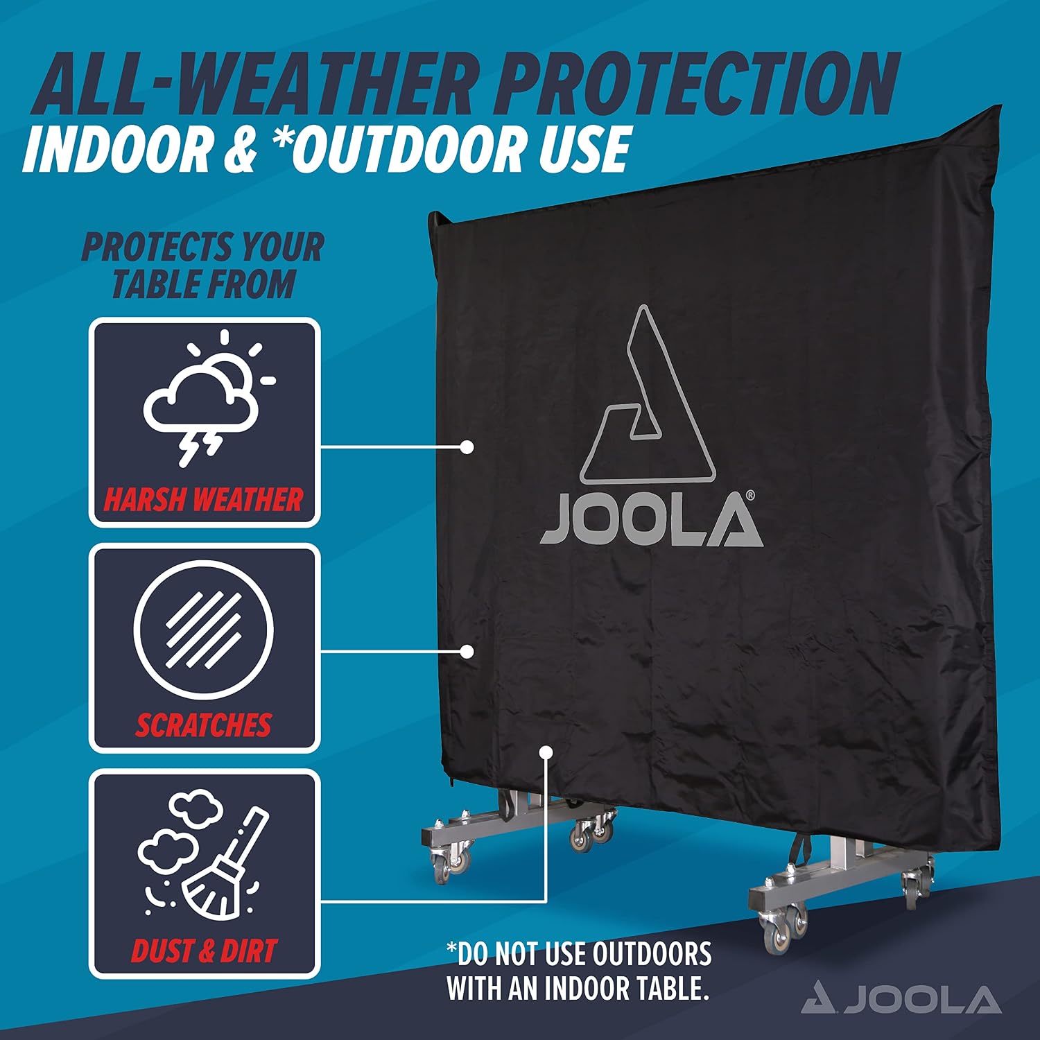 JOOLA Outdoor Ping Pong Table Cover Fits Both Folding & Flat Tables-Heavy Duty Waterproof Cover w/ PVC Coating-Dual Function,Fits 9x5 Tables in Upright or Down Positions-Inside & Outside (Pack of 8)