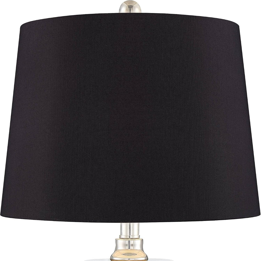 Regency Hill Luca Modern Glam Luxury Table Lamps 25.5' High Set of 2 with USB Port Clear Glass Chrome Black Fabric Drum Shade Decor for Living Room Bedroom House Bedside Nightstand Home