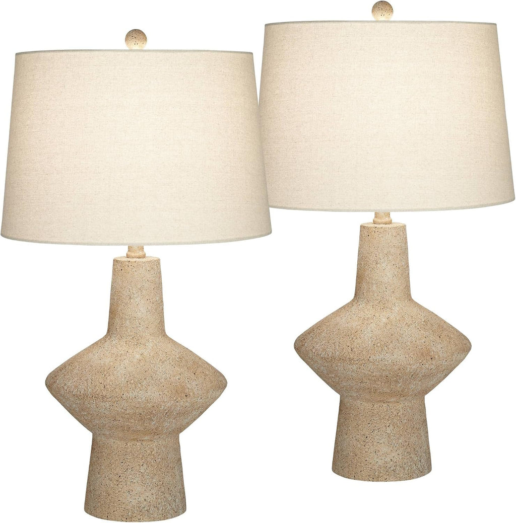360 Lighting Cozumel 26 3/4' Tall Geometric Rustic Mid Century Modern Coastal Table Lamps Set of 2 Beige Living Room Bedroom Bedside Nightstand House Office Home Reading Off-White Shade