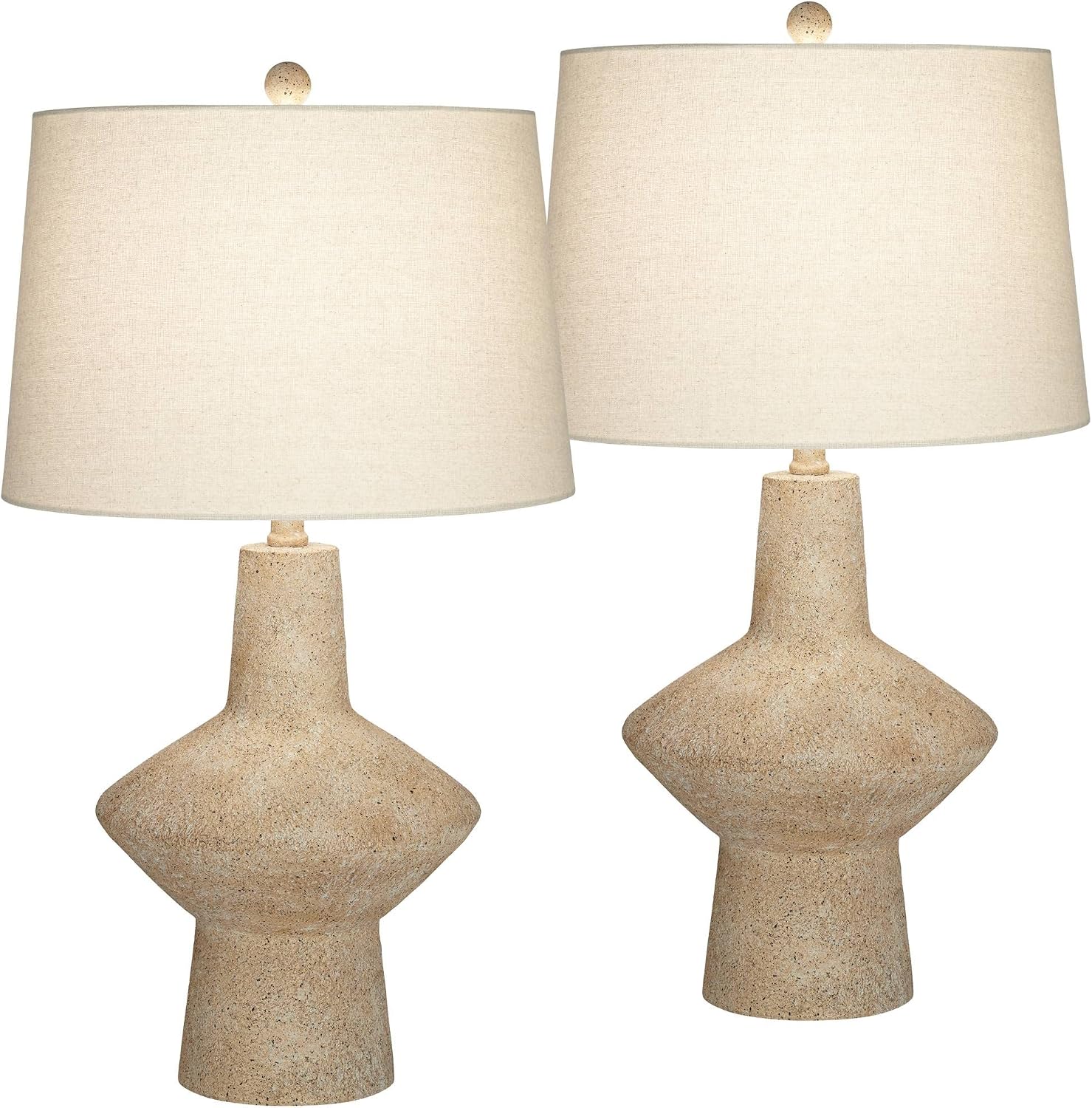 360 Lighting Cozumel 26 3/4' Tall Geometric Rustic Mid Century Modern Coastal Table Lamps Set of 2 Beige Living Room Bedroom Bedside Nightstand House Office Home Reading Off-White Shade