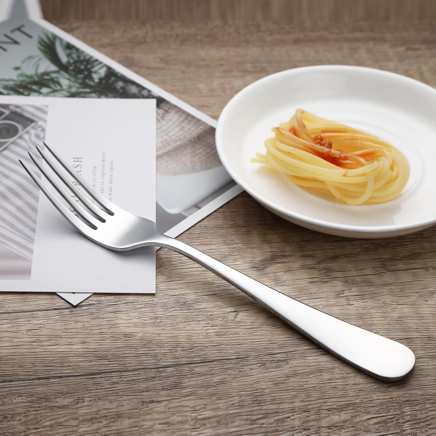 Amazon Basics Stainless Steel Dinner Forks with Round Edge, 10 Pack of 12, 120 count total, Silver