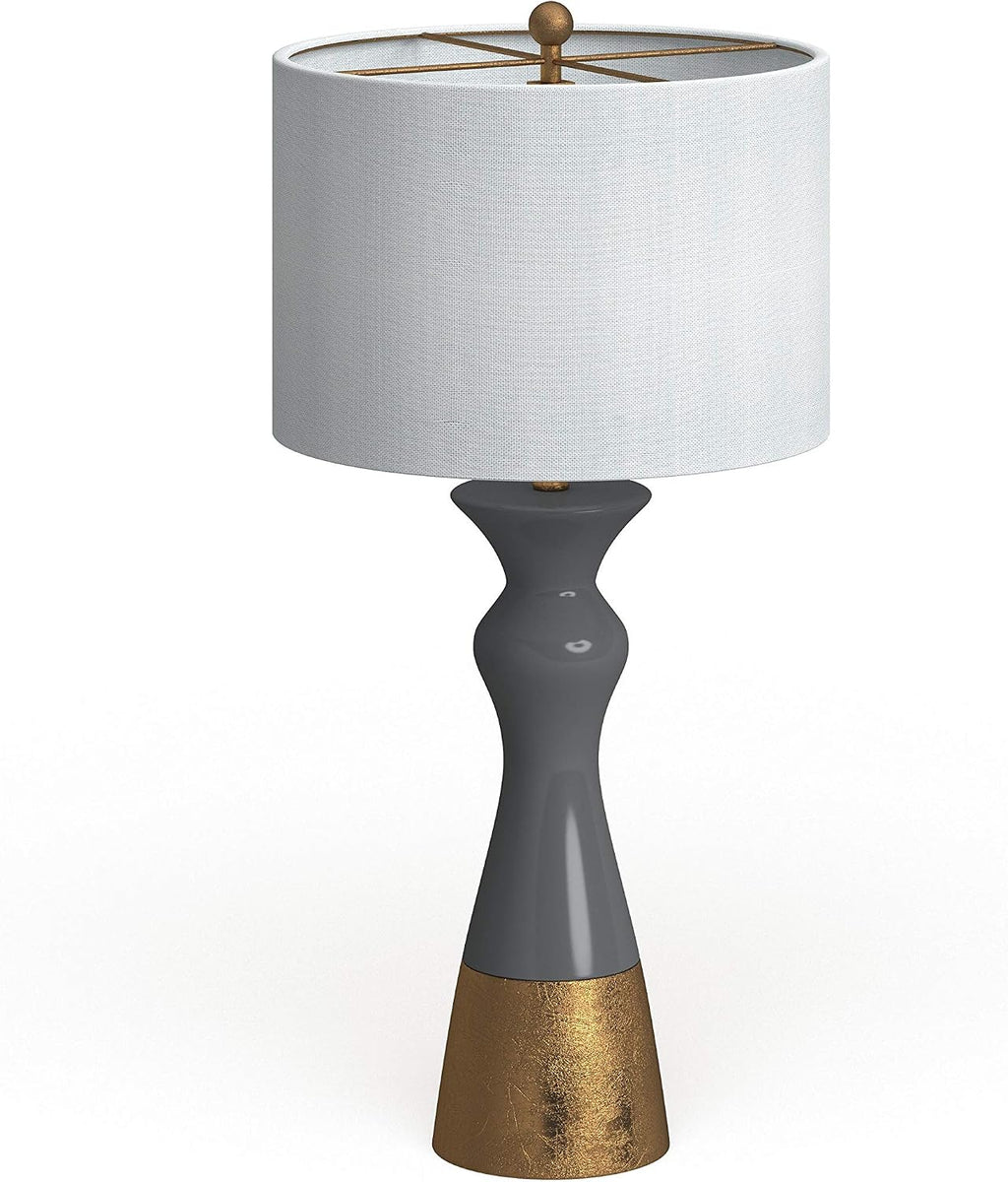 SAFAVIEH Lighting Collection Iris Modern Contemporary Grey / Gold Ceramic 31-inch Bedroom Living Room Home Office Desk Nightstand Table Lamp Set of 2 (LED Bulbs Included)