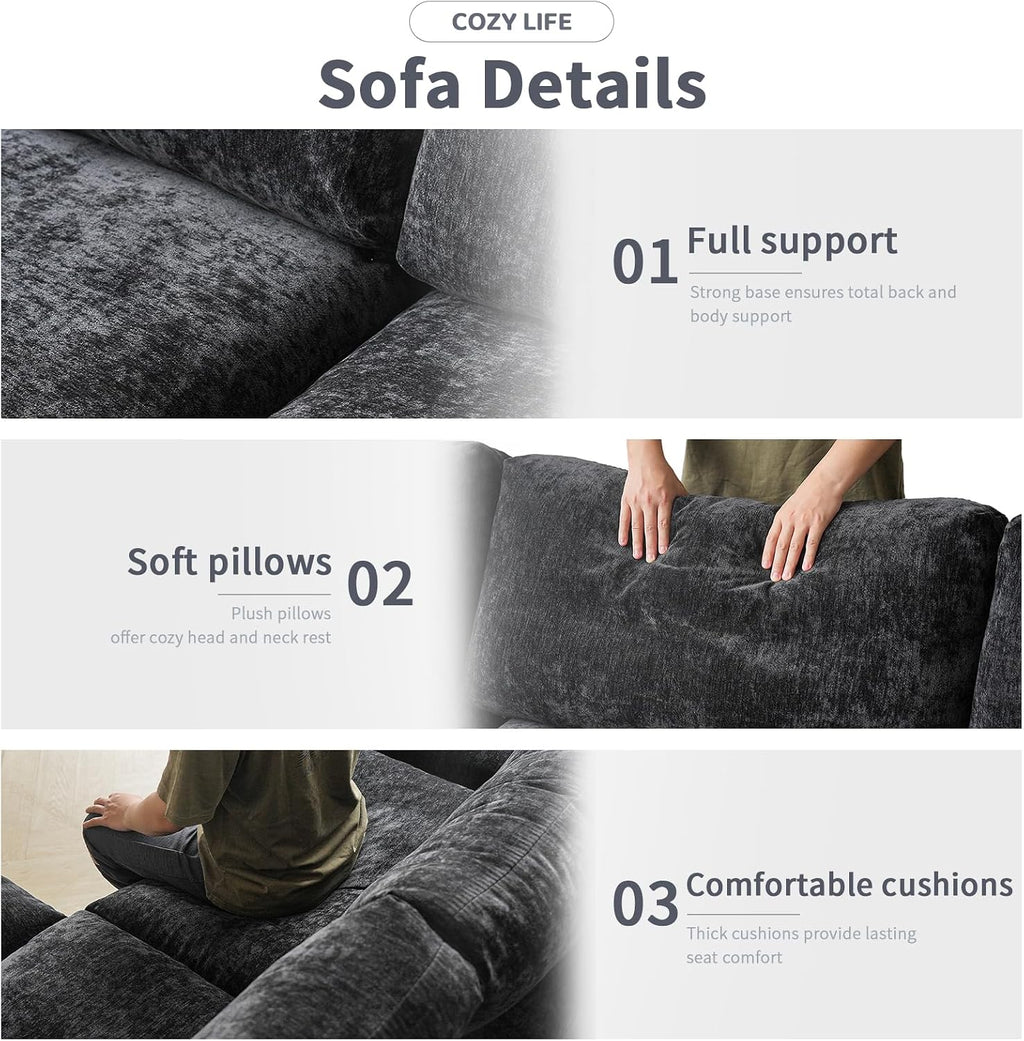 Cloud Couch Modular Sectional Sofa,100.5' U Shaped Couch, Oversized Convertible Wide Seater,3 Seater with 2 Ottomans for Living Room Set, Covers Washable&,Black