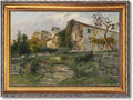 Large Framed Vintage European Countryside Village Wall Art Canvas Print Rustic Farmhouse Landscape Painting with Cottages Trees Pastoral Artwork Picture Decor for Living Room Bedroom Office 24X36inch