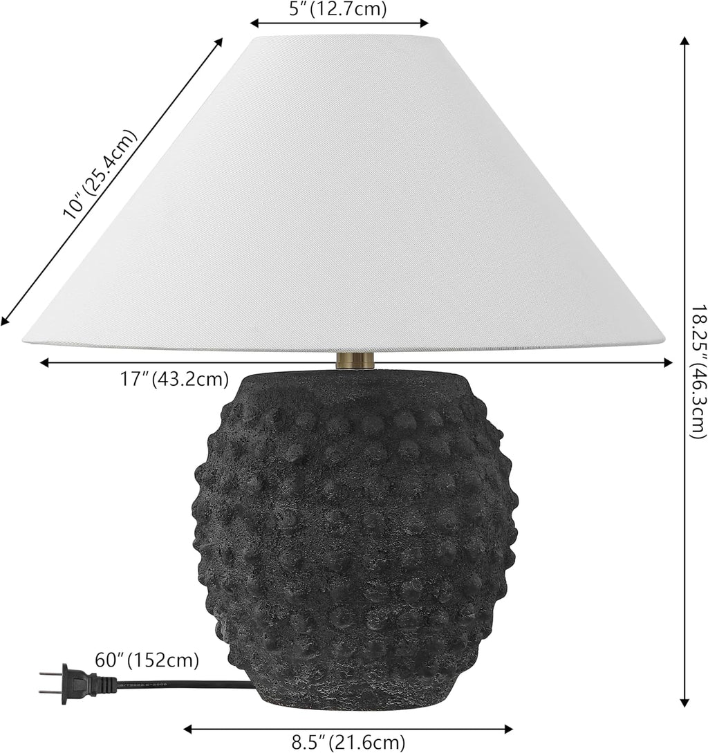 JONATHAN Y 18.25' Matte Black Ceramic Hobnail Table Lamp Set of 2 for Bedroom, Modern Minimalist Farmhouse Bedside Nightstand Lamps, White Linen Shade, LED Bulbs Included JYL5601A-SET2