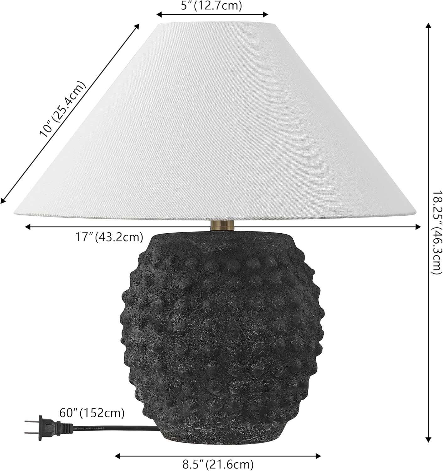 JONATHAN Y 18.25' Matte Black Ceramic Hobnail Table Lamp Set of 2 for Bedroom, Modern Minimalist Farmhouse Bedside Nightstand Lamps, White Linen Shade, LED Bulbs Included JYL5601A-SET2