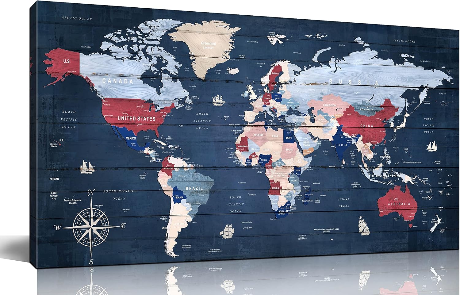 ZHAOSHOP World Maps for Wall - Blue Wall Decor for Living Room - World Map Canvas Wall Art Ready to Hang Size 59' x 29'