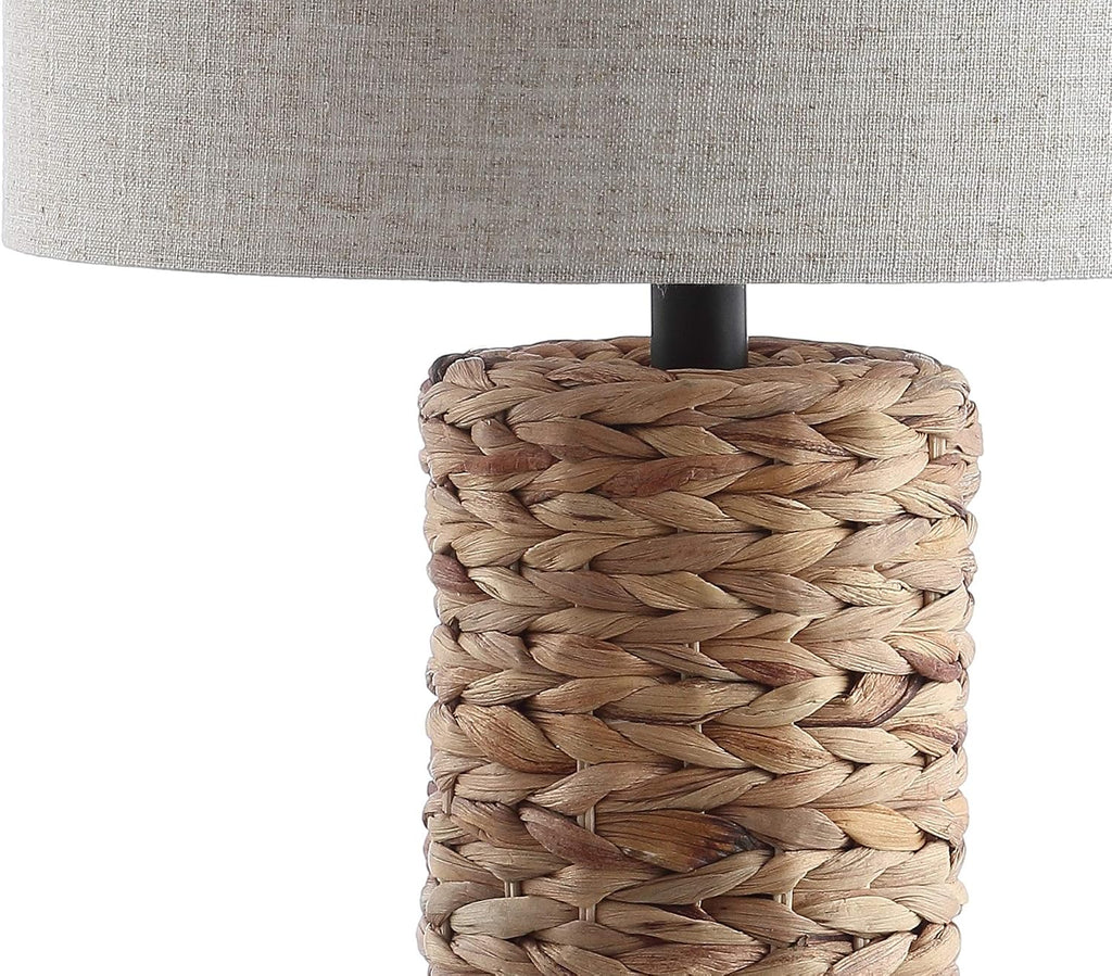 JONATHAN Y 25' Natural Coastal Water Hyacinth Table Lamp Set of 2, Bedside Lamp with Light Grey Linen Shade, Boho Farmhouse Decor for Living Room Nightstand, LED Bulbs JYL6502A-SET2