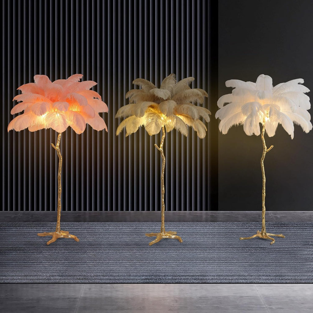 MAYOLA Luxury Resin Ostrich Feather Lamp, 35 Pieces Real Ostrich Feathers,Floor Lamp,for Living Room, Bedroom and Office 67' Tall Feather Lamp(White, Floor Lamp)