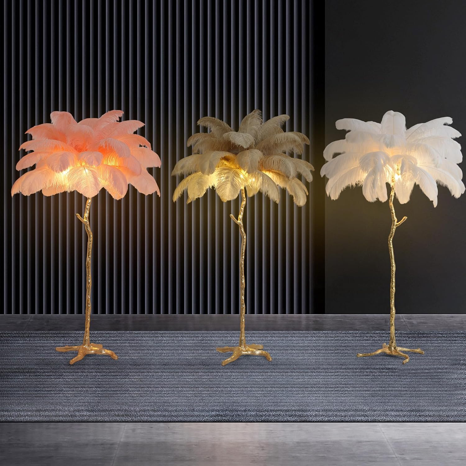 MAYOLA Luxury Resin Ostrich Feather Lamp, 35 Pieces Real Ostrich Feathers,Floor Lamp,for Living Room, Bedroom and Office 67' Tall Feather Lamp(White, Floor Lamp)