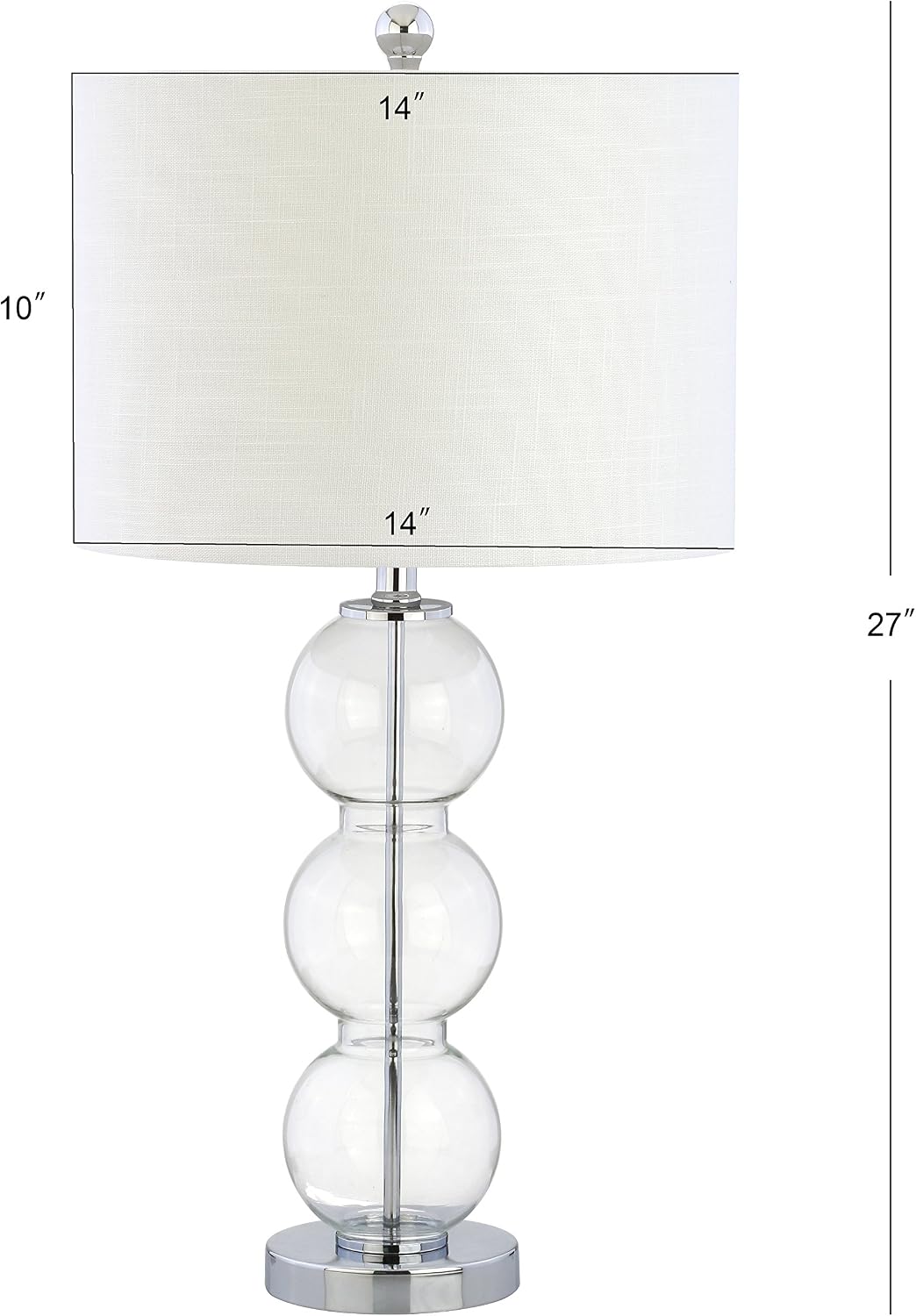 JONATHAN Y 27' Clear/Chrome Triple-Sphere Glass Table Lamp Set of 2, Bedside, White Linen Shade, Modern Table Lamps for Living Room, Bedroom, Office, LED Bulbs Included (JYL1070D-SET2)