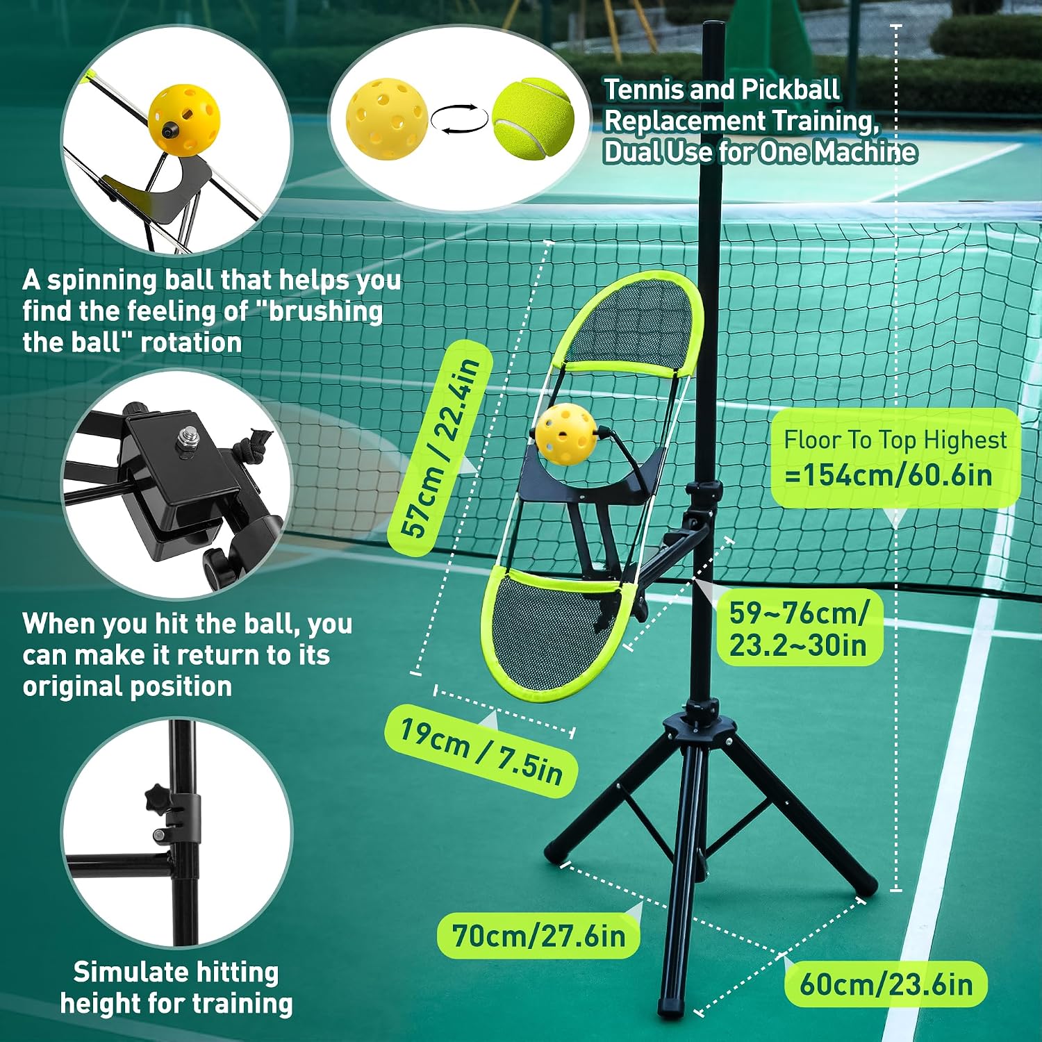 Pickleball Topspin Trainer,Tennis&Pickleball Training aids with 360° Angles and Height Adjustment, Portable Pickle Ball equipmen