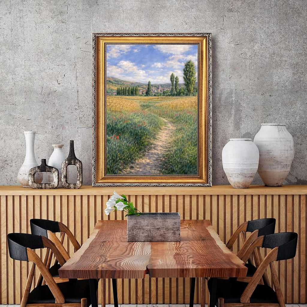 Large Framed Path on the Island of Saint Martin By Claude Monet Canvas Wall Art Countryside Wheat Field Landscape Oil Paintings Reproduction Poster European Artwork Print Home Decor 24x36inch