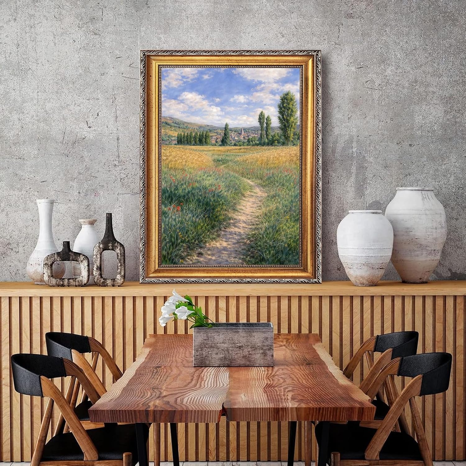 Large Framed Path on the Island of Saint Martin By Claude Monet Canvas Wall Art Countryside Wheat Field Landscape Oil Paintings Reproduction Poster European Artwork Print Home Decor 24x36inch