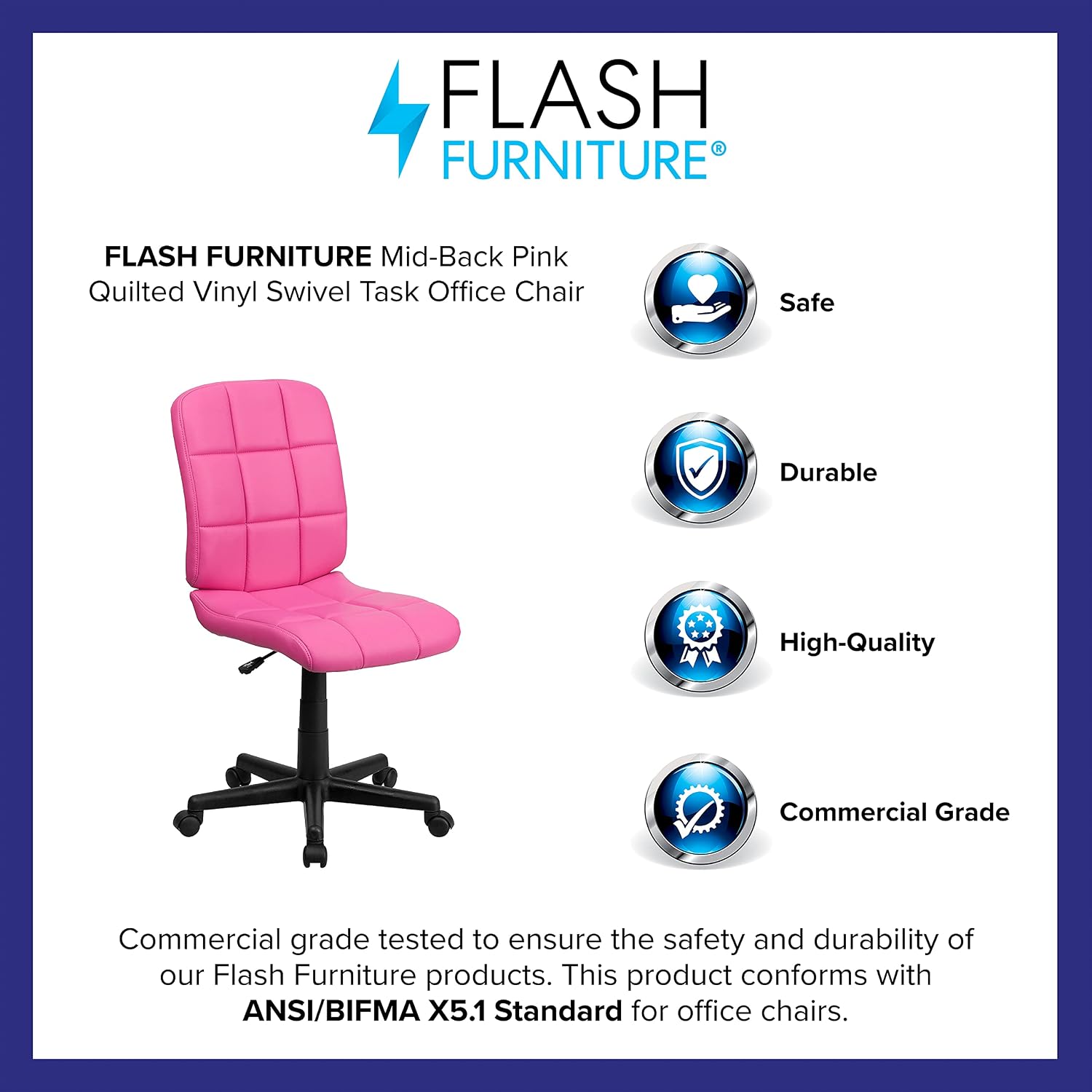 Flash Furniture Clayton Mid-Back Pink Quilted Vinyl Swivel Task Office Chair
