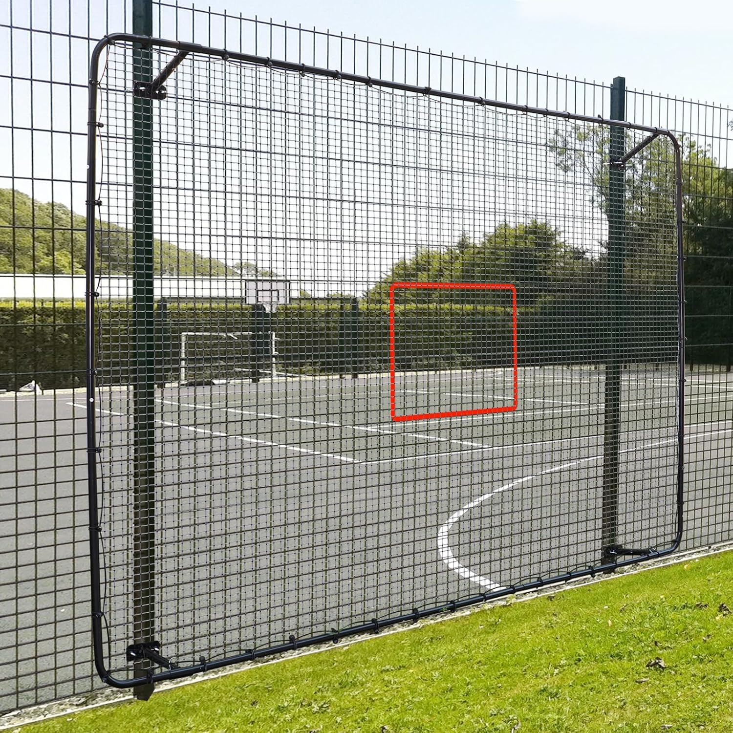 Fence-Mount Tennis Rebounder Net 12x8FT – Space-Saving Tennis Practice Wall with Adjustable Rebound Angle – Solo Training Net Fits Most Fence Poles, Heavy-Duty Frame for Outdoor Practice