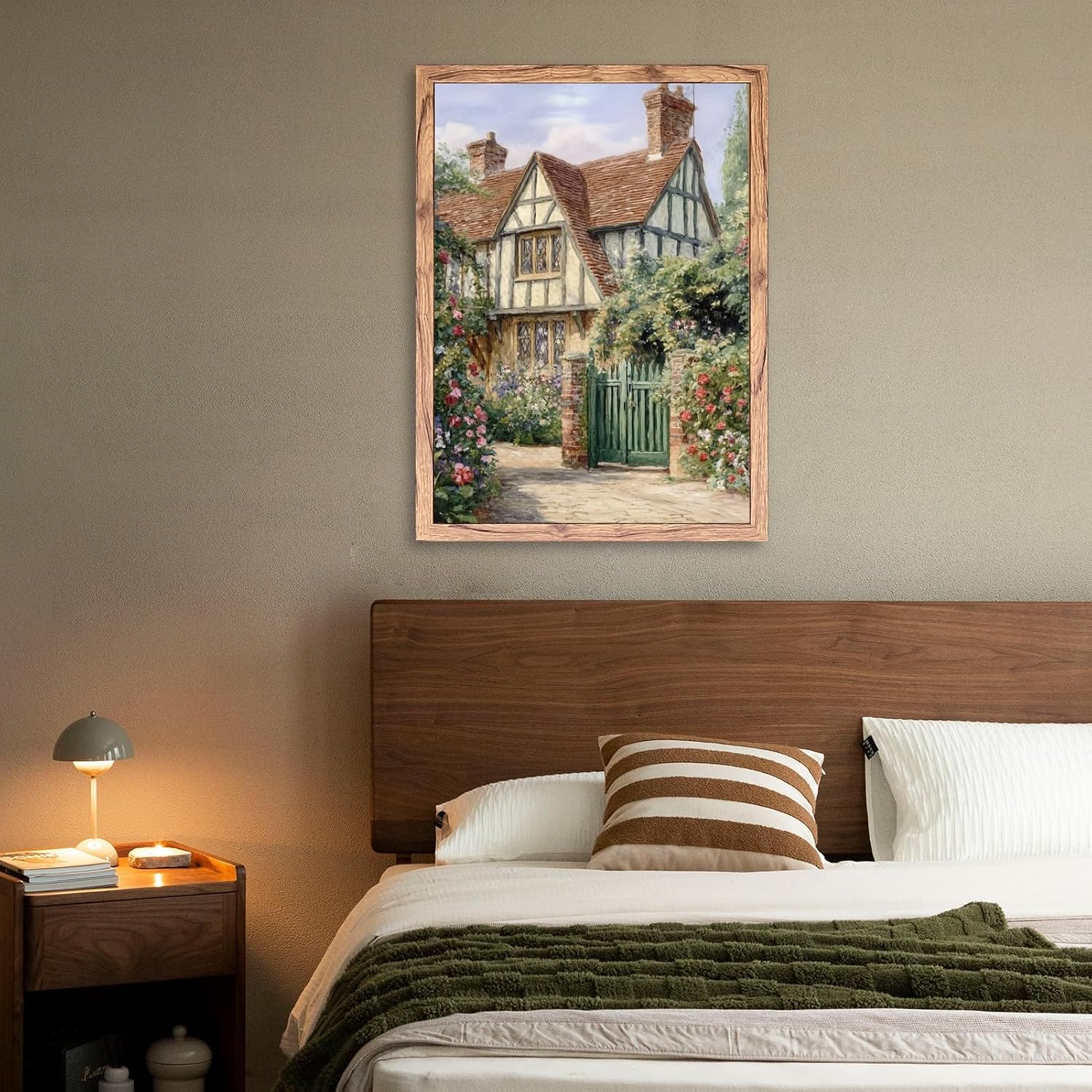 Framed Vintage Cottage House Wall Art Watercolor Flowers Garden Canvas Print European Countryside House Painting Country Home Poster Rustic Nature Picture Decor for Living Room Bedroom 24x36inch