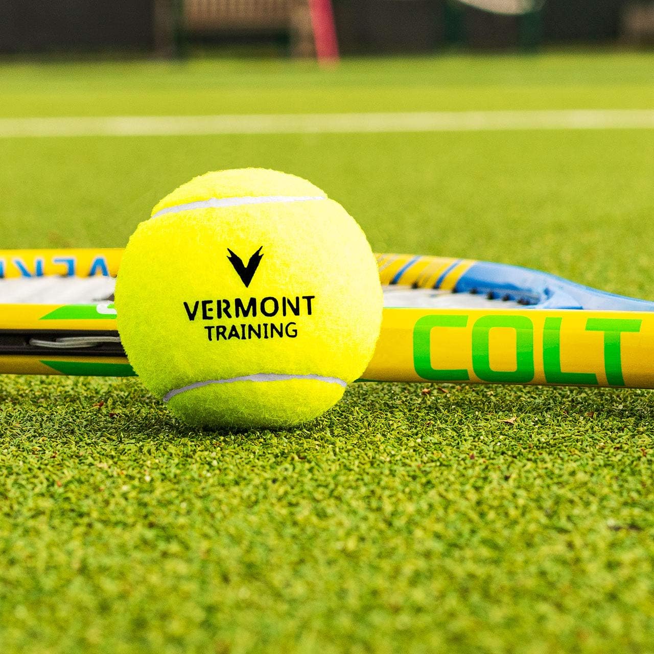 Vermont Training Tennis Balls [60 Balls] | Pressureless Tennis Balls – All Court Surfaces | Tennis Training Equipment | Ball Bucket Included