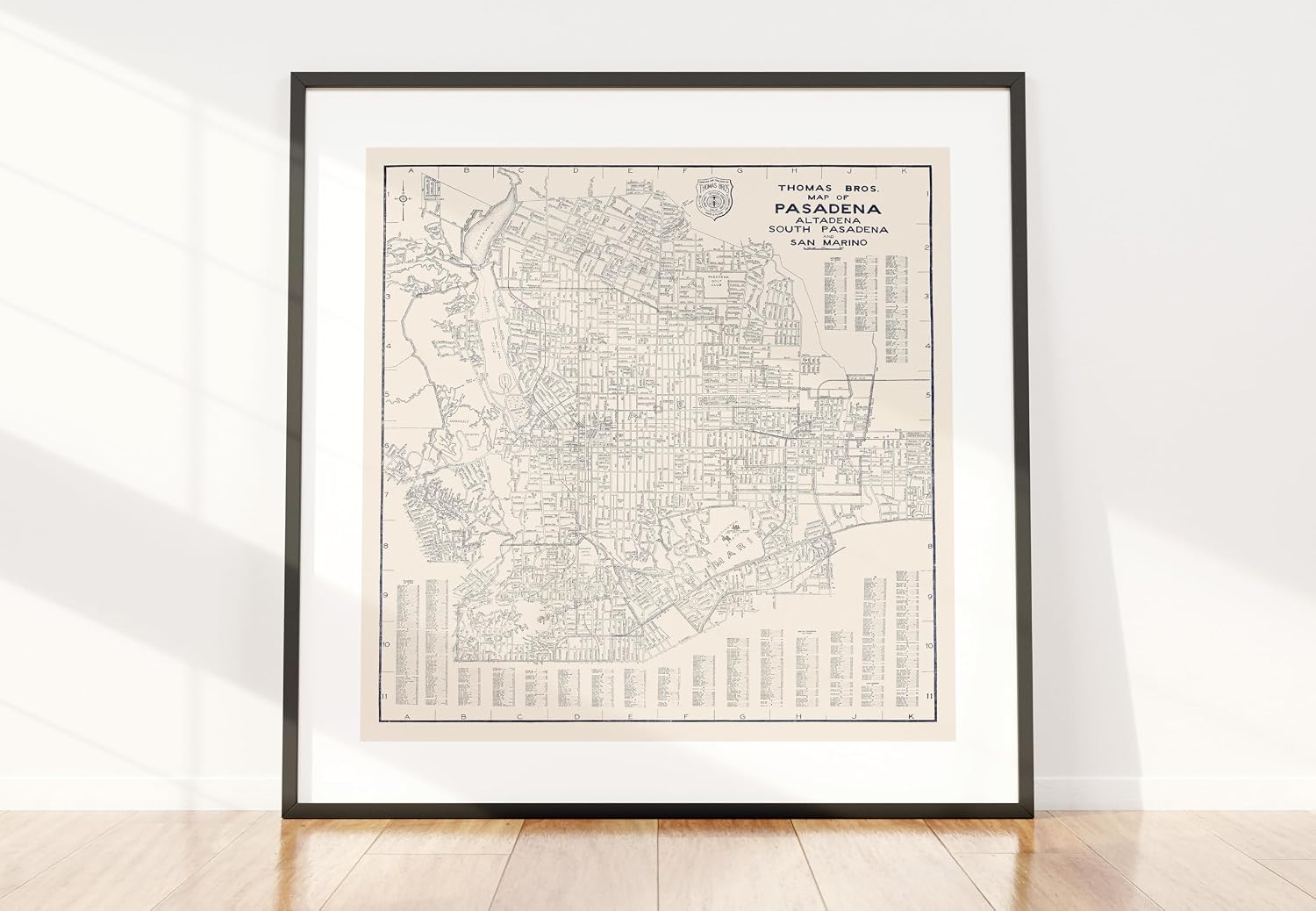 Historic Pictoric 1938 Pasadena, Altadena, South Pasadena & San Marino, California Road Map Print - 44in x 44in