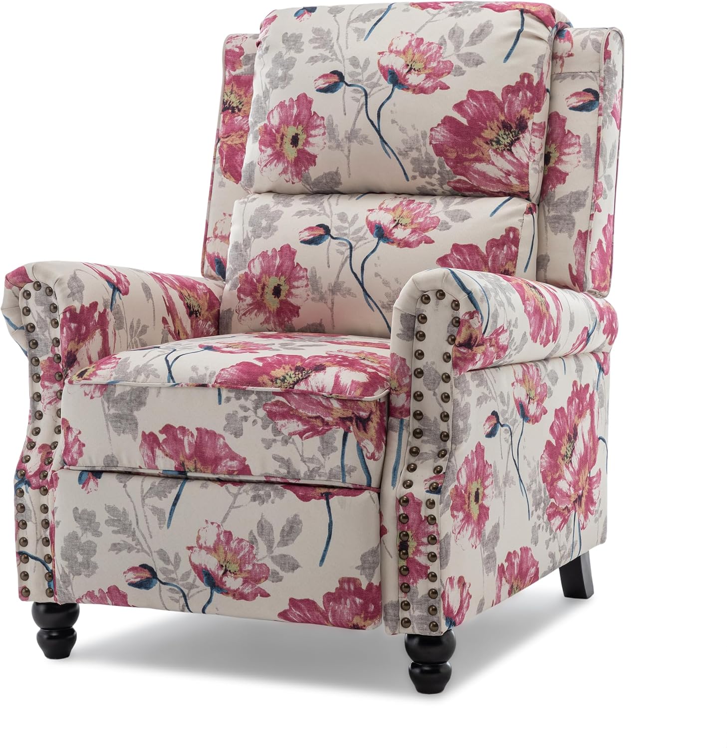 Pushback Recliner Chair, Fabric Armchair Push Back Accent Chair, Rivet Trim Club Chair Home Theater Overstuffed Single Sofa Reading Seat for Living Room, Pattern