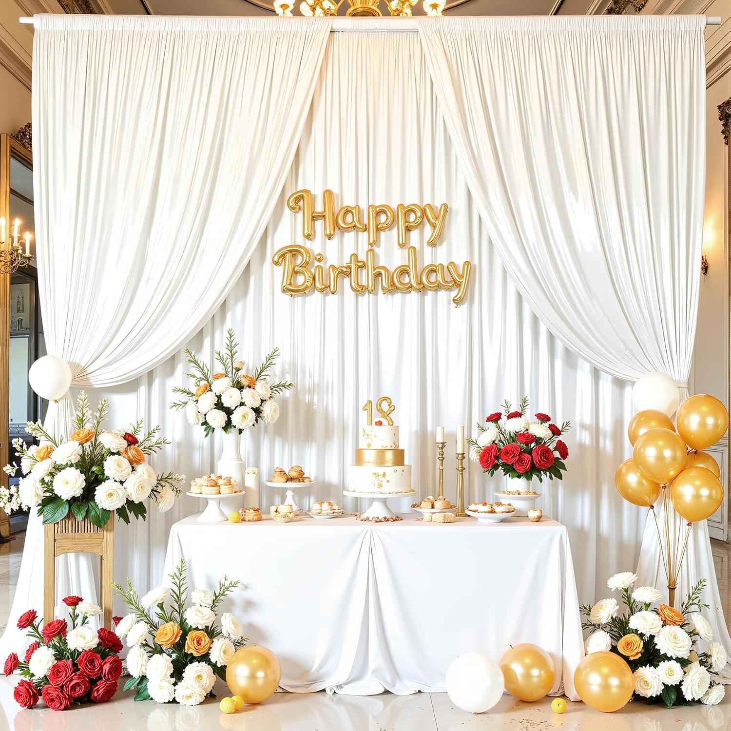 White Glitter Satin Backdrop Curtain for Parties 40x10FT Shimmer Photo Backdrop Drapes Non-Wrinkle Sparkle Drapes for Backdrop Wedding Baby Shower Birthday Christmas Decorations