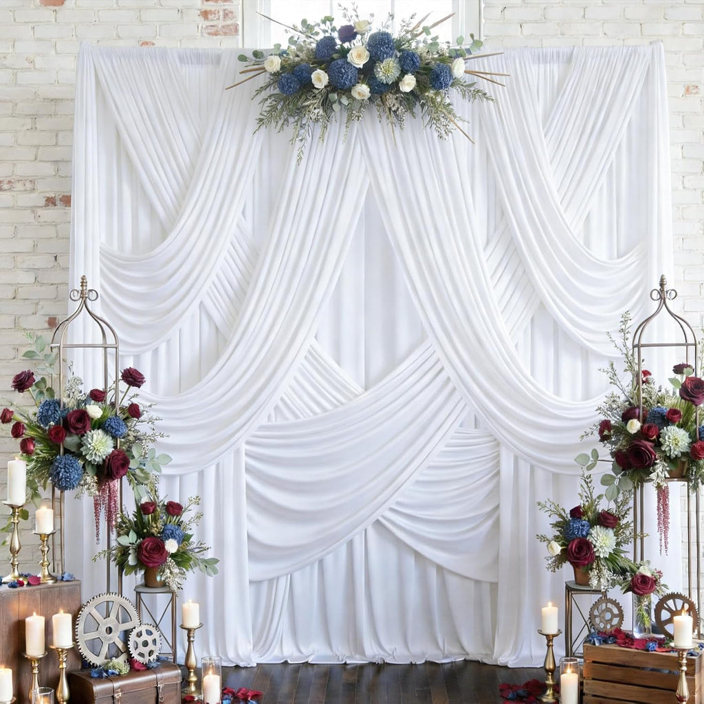 12 Panels 5x12ft White Backdrop Curtains for Parties, Wrinkle Free Polyester Photo Backdrop Drapes 12 ft Long Back Drop Cloth Drapery for Wedding Birthday Baby Shower Photography Party Background