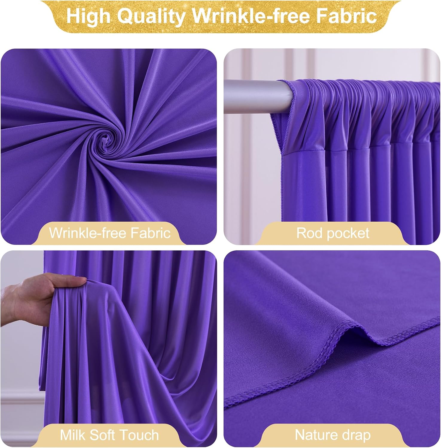 40x10FT Dark Purple Backdrop Curtains for Wedding Parties, Wrinkle Free Polyester Photography Backdrop Drapes for Baby Shower Birthday Parties Stage Background Stand Decorations 4x10ft,10 Panels