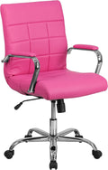 Flash Furniture Vivian Mid-Back Pink Vinyl Executive Swivel Office Chair with Chrome Base and Arms