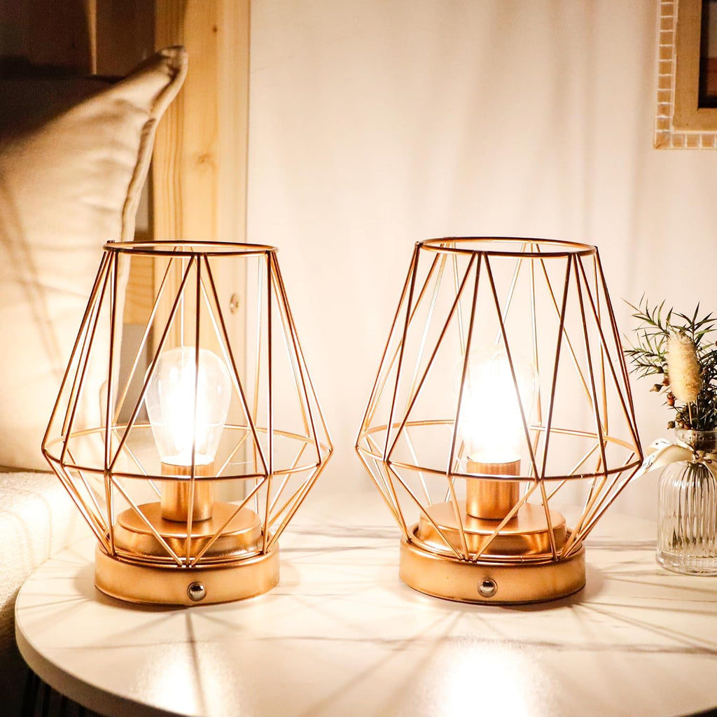 Set of 12 Metal Battery Operated Lamp 7 'H Rechargeable Bedside Lamps Cordless Table Lamp Touch Dimmable for Indoor Outdoor Bedrooms Office Wedding Parties Patio（Diamond）