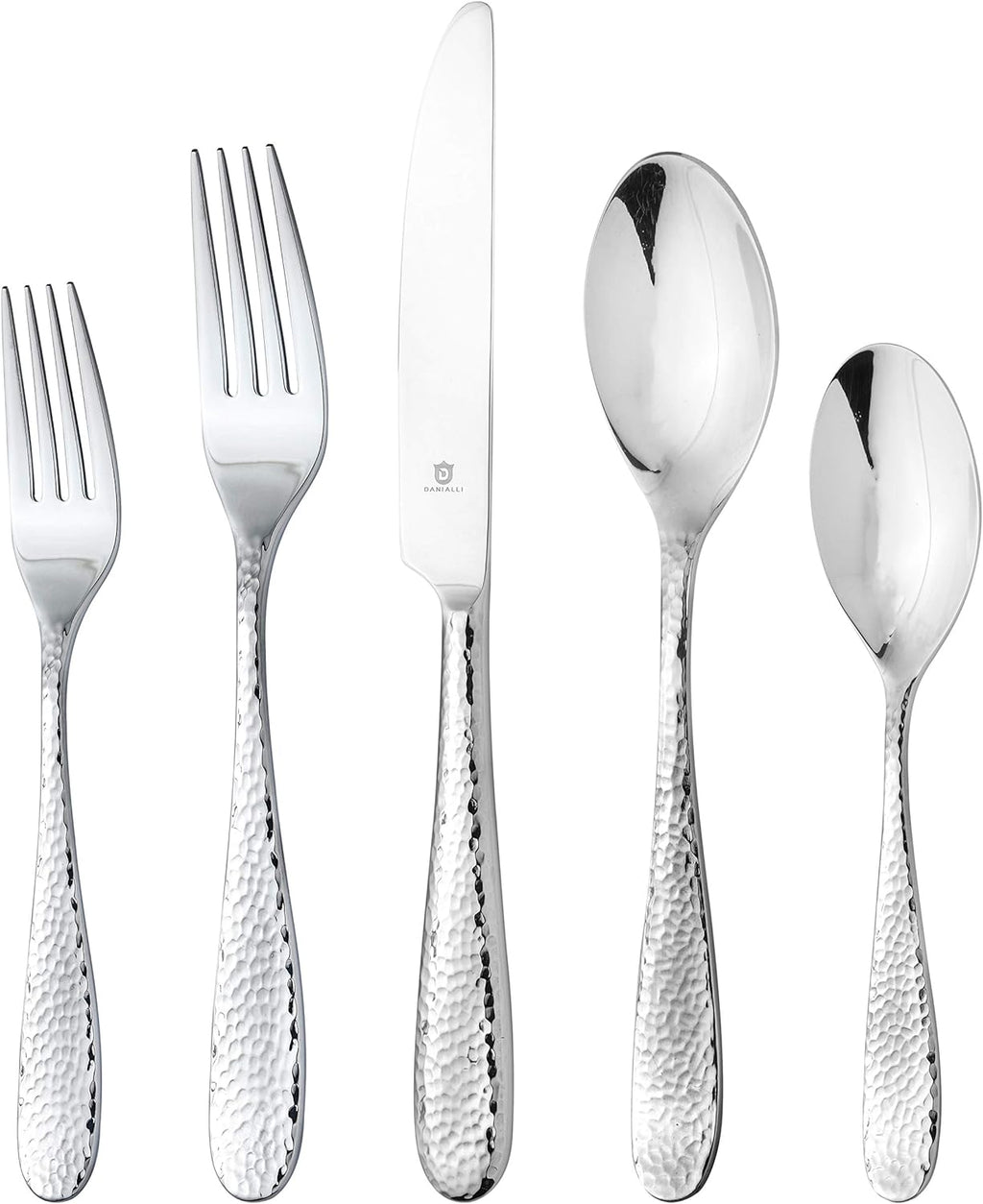 DANIALLI Hammered Silverware Set | Premium 18/10 Stainless Steel Flatware Service for 6 | Heavy-Duty & Dishwasher Safe | Built to Last (30-Piece, Fidenza Hammered)