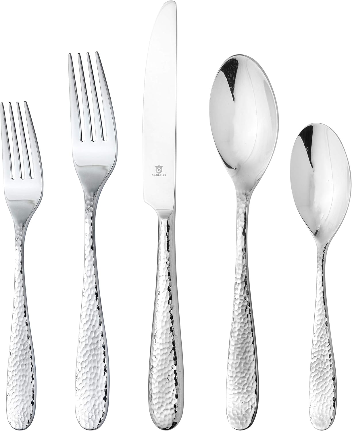 DANIALLI Hammered Silverware Set | Premium 18/10 Stainless Steel Flatware Service for 6 | Heavy-Duty & Dishwasher Safe | Built to Last (30-Piece, Fidenza Hammered)