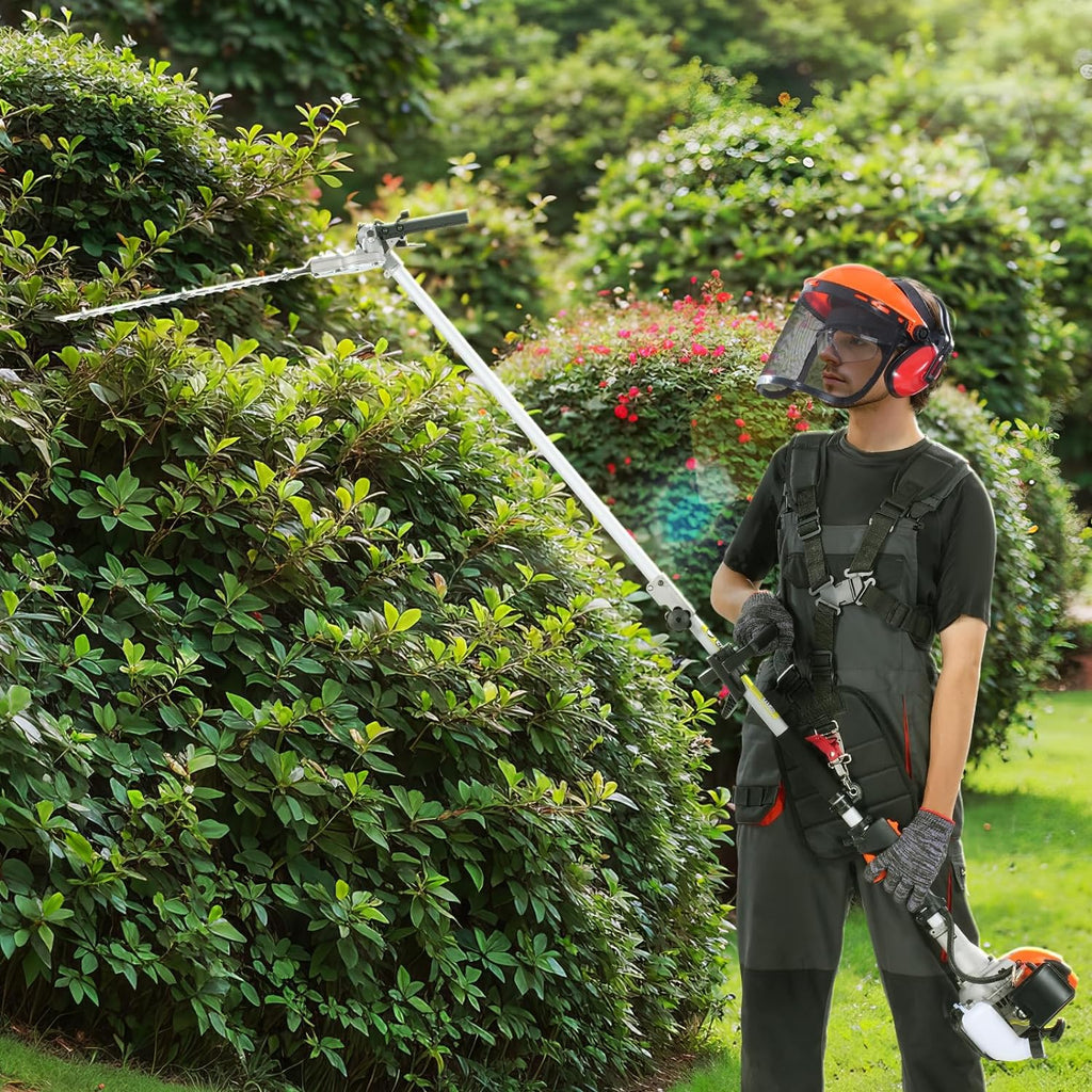 VEVOR 43cc 6-in-1 Multi-Functional Trimming Tool, Hedge Trimmer, Weed Eater, String Trimmer, Brush Cutter, Edger, Pole Saw Chainsaw Pruner with Extension Pole, w/EPA, CE and EMC Certification