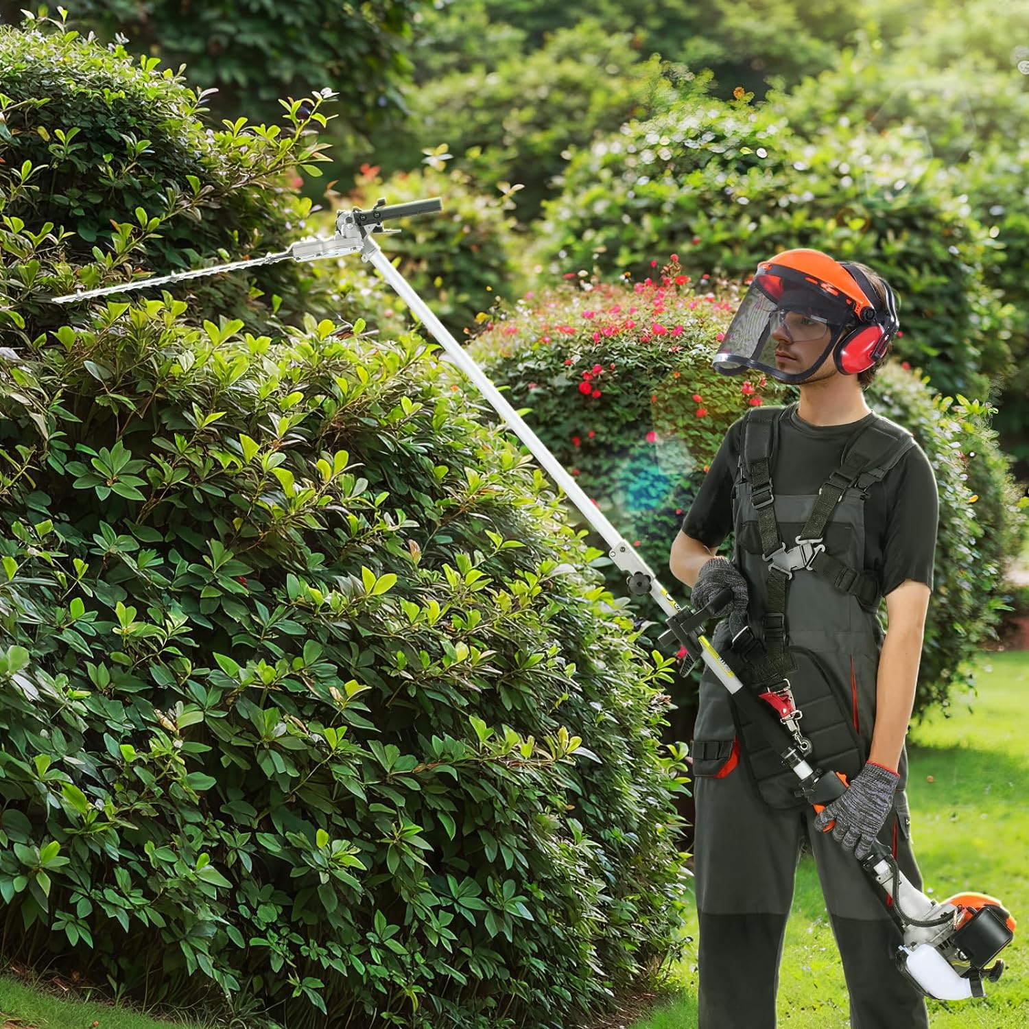 VEVOR 43cc 6-in-1 Multi-Functional Trimming Tool, Hedge Trimmer, Weed Eater, String Trimmer, Brush Cutter, Edger, Pole Saw Chainsaw Pruner with Extension Pole, w/EPA, CE and EMC Certification