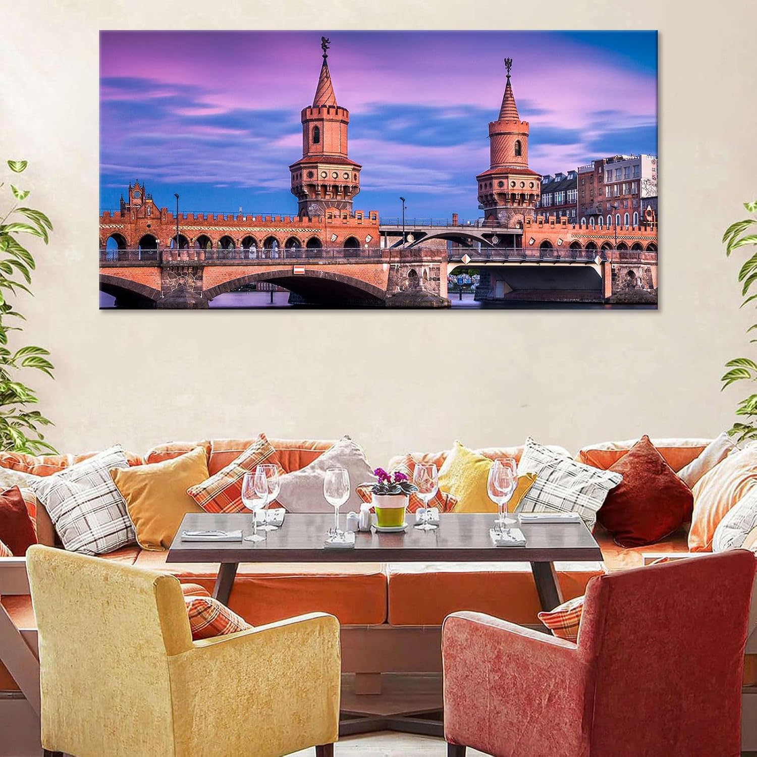 Magical Berlin Sky Poster European Bridge Twilight Decor German Brick Architecture Wall Art Romantic Berlin Bridge Canvas Vintage Medieval Print Living Room Apartment Picture 20x40inch Framed