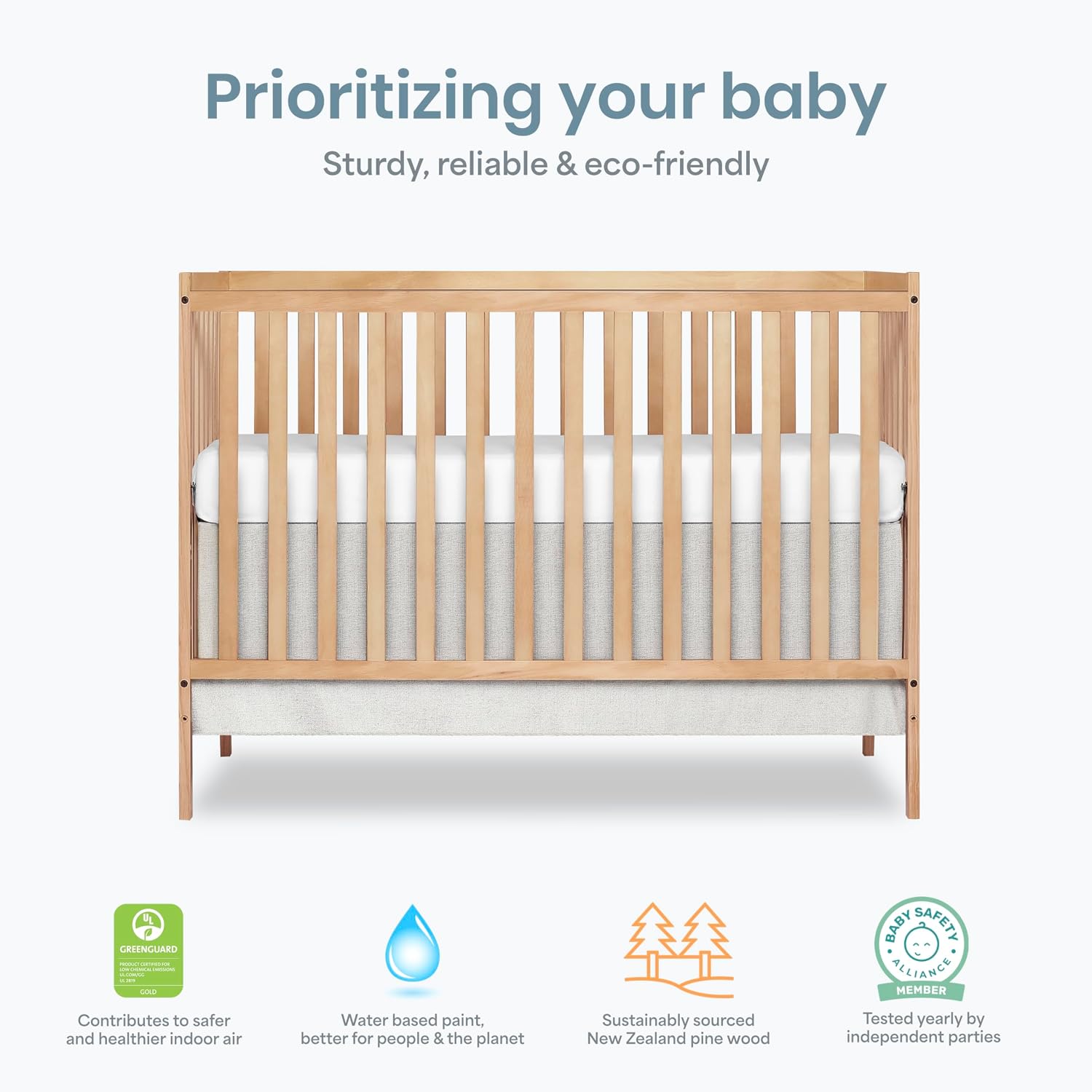 Dream On Me Synergy 5-in-1 Convertible Full-Size Baby Crib with Toddler, Day & Full Bed Conversion in Barnwood Natural, GreenGuard Gold & BSA, 3 Mattress Heights, Sustainable Pinewood