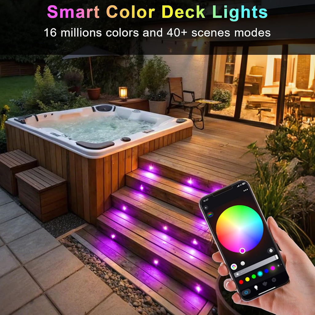 Smart WiFi LED Deck Lights 30 Pack, APP Control RGB Outdoor Lighting for Patio Deck Steps Landscape, Φ1.22' Low Voltage 12V Recessed Deck Lights Waterproof IP67,Compatible with Alexa/Google Home