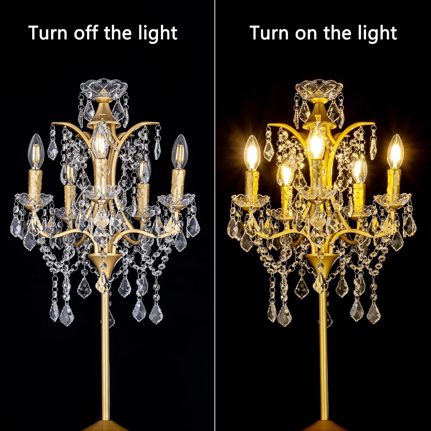 TOCHIC 5-Light Farmhouse Traditional Crystal Table Lamp, Golden Craft Candelabra Lighting Fixture 30'' Tall for Living Room, Reading Room, Bedroom, Office