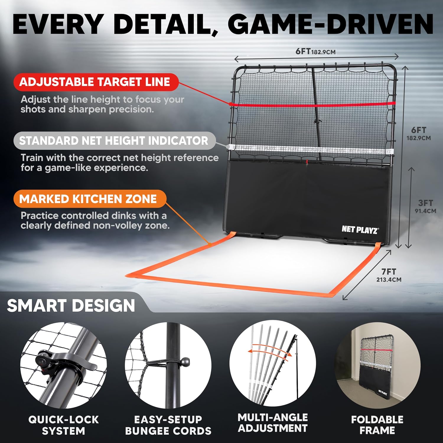 Pickleball Rebound Net Training Equipment Aid, Adjustable Angle & Easy Setup - Perfect Your Forehands Backhands Dinks Volleys Accuracy Coordination Kitchen Control