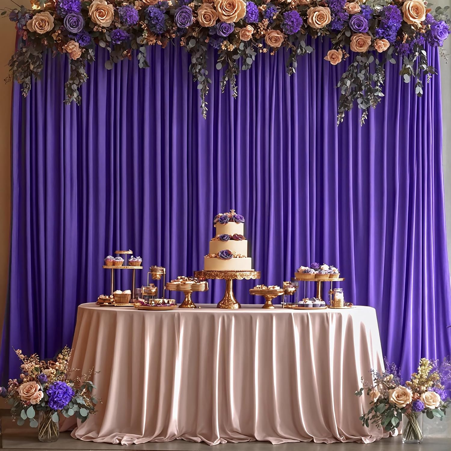 40x10FT Dark Purple Backdrop Curtains for Wedding Parties, Wrinkle Free Polyester Photography Backdrop Drapes for Baby Shower Birthday Parties Stage Background Stand Decorations 4x10ft,10 Panels