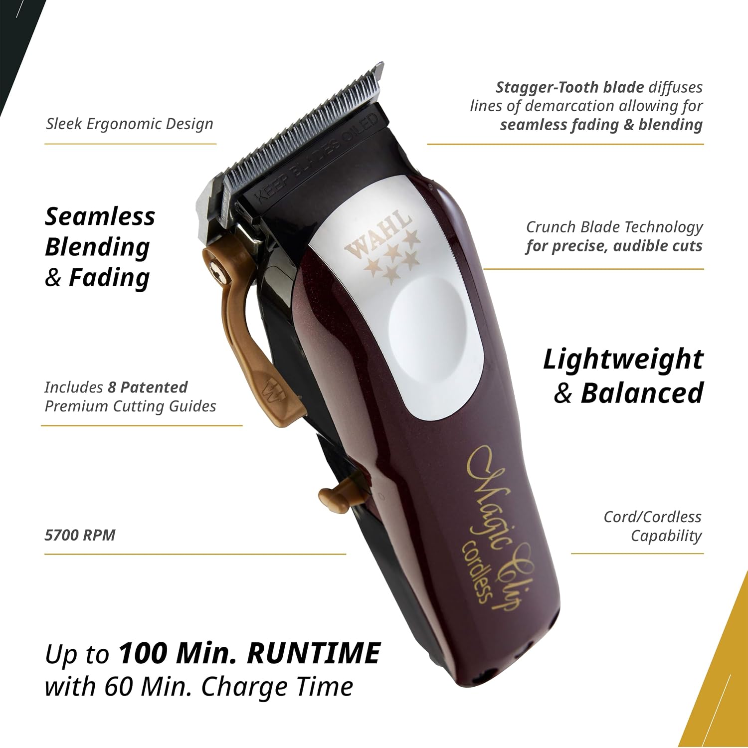 Wahl Professional 5 Star Magic Clip and Cordless Detailer Li Trimmer Bundle, Stagger Tooth Fade Blade and T Wide Detail Blade, for Hair & Beard, with Charging Stand and Attachments