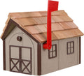 Amish Cedar Roof Wooden Mailbox with Window & Door Trim (Clay with Brown Trim)