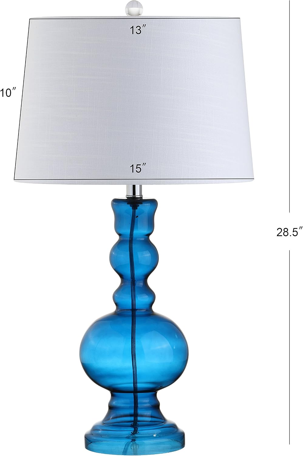 JONATHAN Y 28.5' Night Blue Glass Table Lamp Set of 2 for Living Room Bedroom Decor, Modern Bedside Lamps with White Linen Shade, LED Bulbs Included (JYL1061C-SET2)