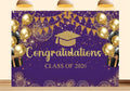 20X10ft Fabric Class of 2026 Graduation Backdrop, Purple and Gold Congratulations Party Background, Grad Prom Celebration Balloons and Streamers Decorations Banner Photo Booth Props