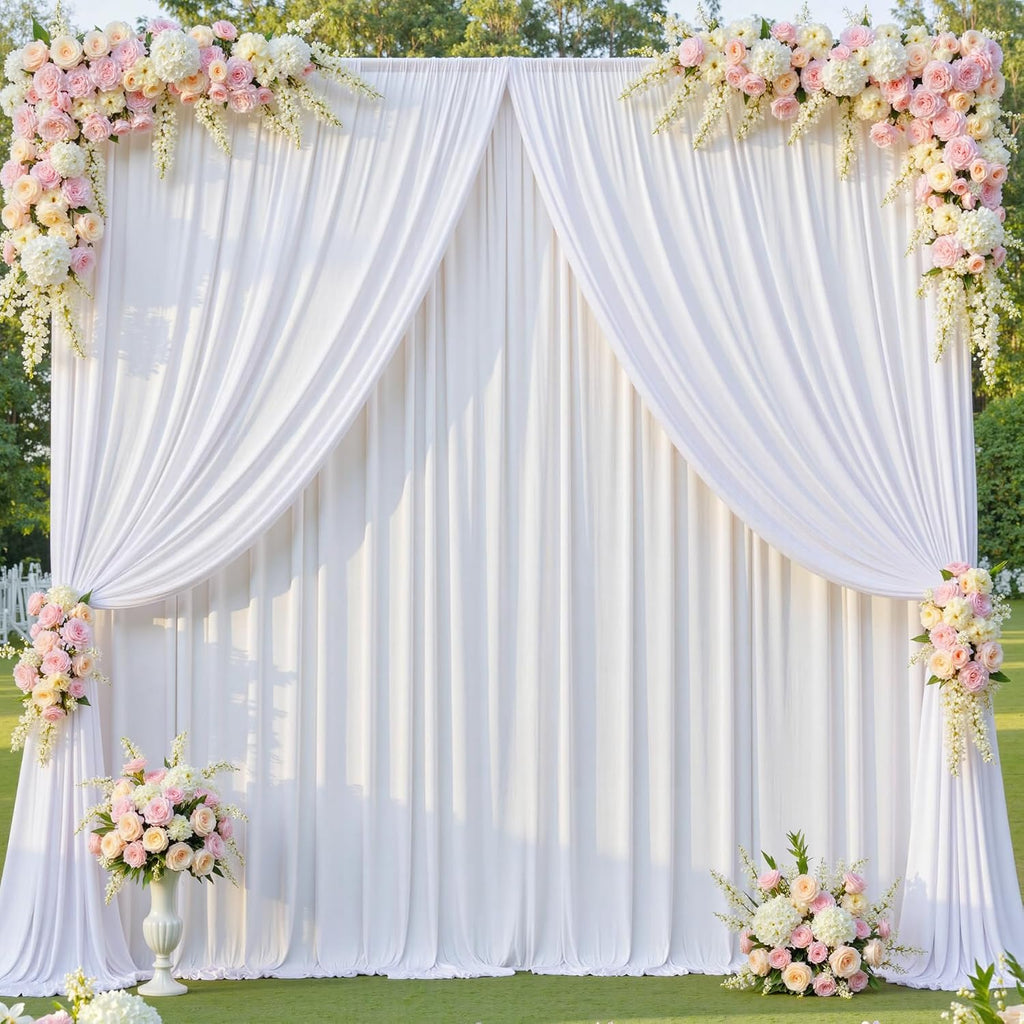 10 Panels 5x14ft White Backdrop Curtains for Parties, Wrinkle Free Polyester White Photo Backdrop Drapes 14 ft Long Back Drop Cloth for Wedding Birthday Photography Background Party