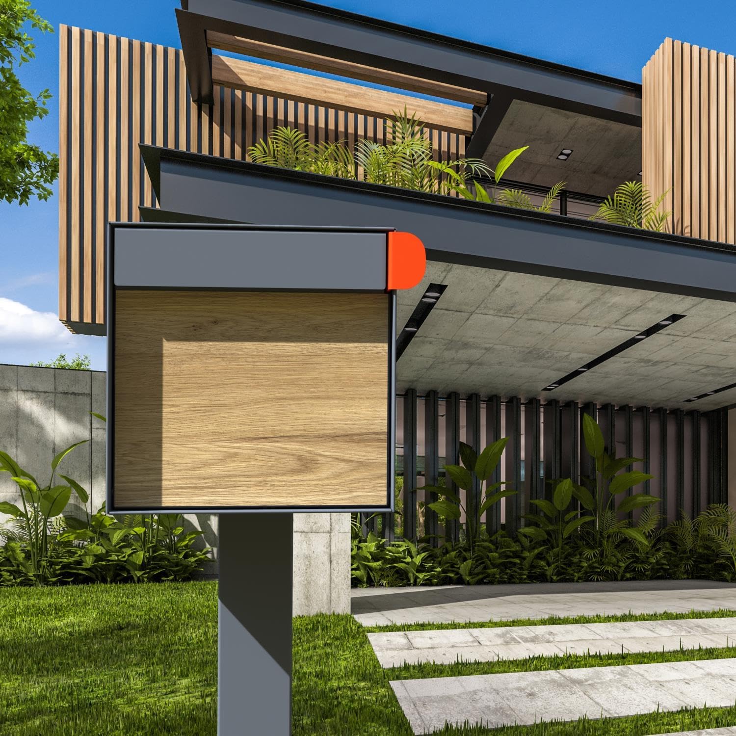 Modern Anthracite Stand Mailbox with Pine Flap - Town Square by Bravios