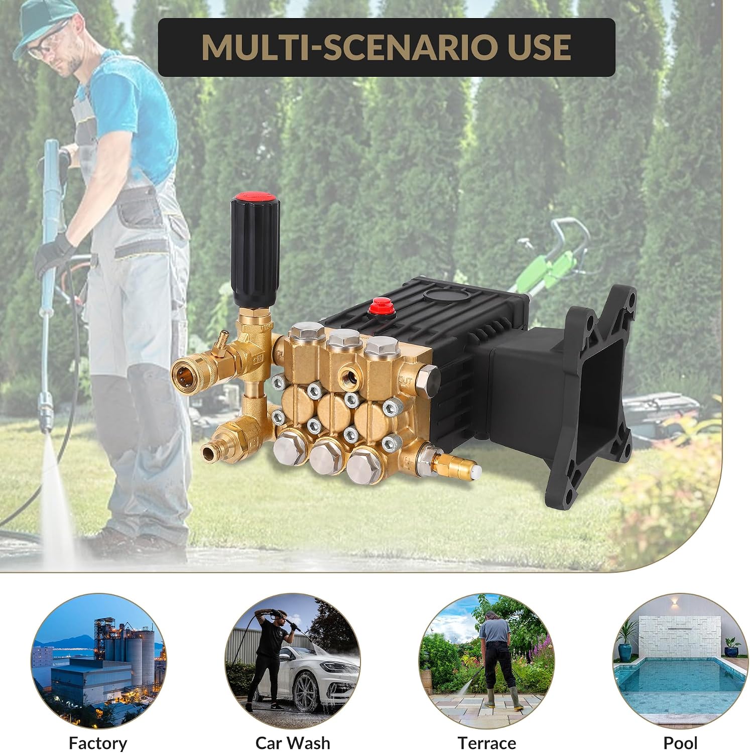 Pressure Washer Pump, 4000 PSI 4.0 GPM, 1 in Shaft Horizontal Plunger, Replacement Power Washer Pumps Kit, Parts Washer Pump, Compatible with Simpson, Ryobi, Subaru, Craftsman