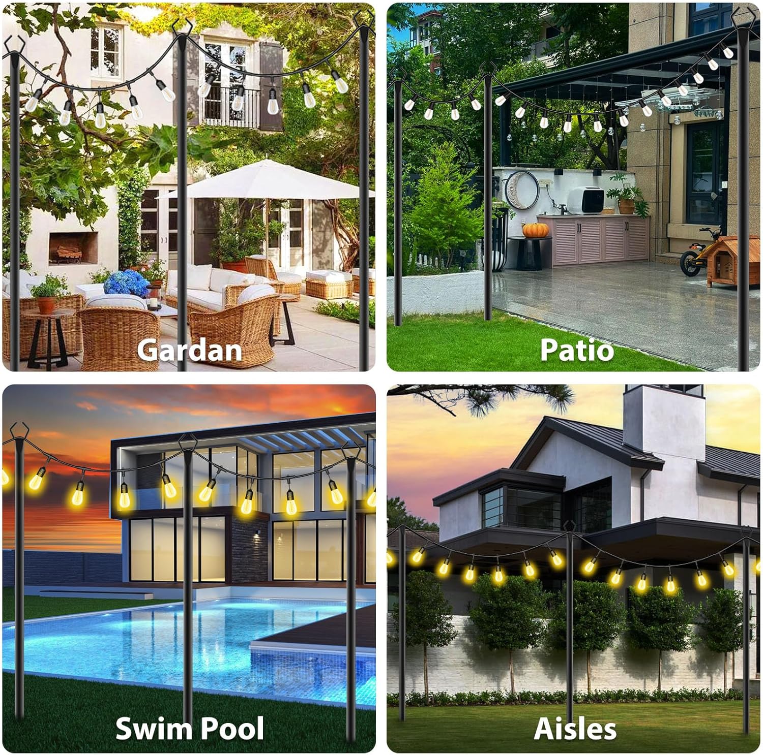 zoegi 10 Pack 10Ft String Light Poles,Light Poles for Outside Lights with Fork,Outdoor Brackets Hanging Lights,Metal Stand for Deck Patio,Backyard,Wedding,Deck,Party