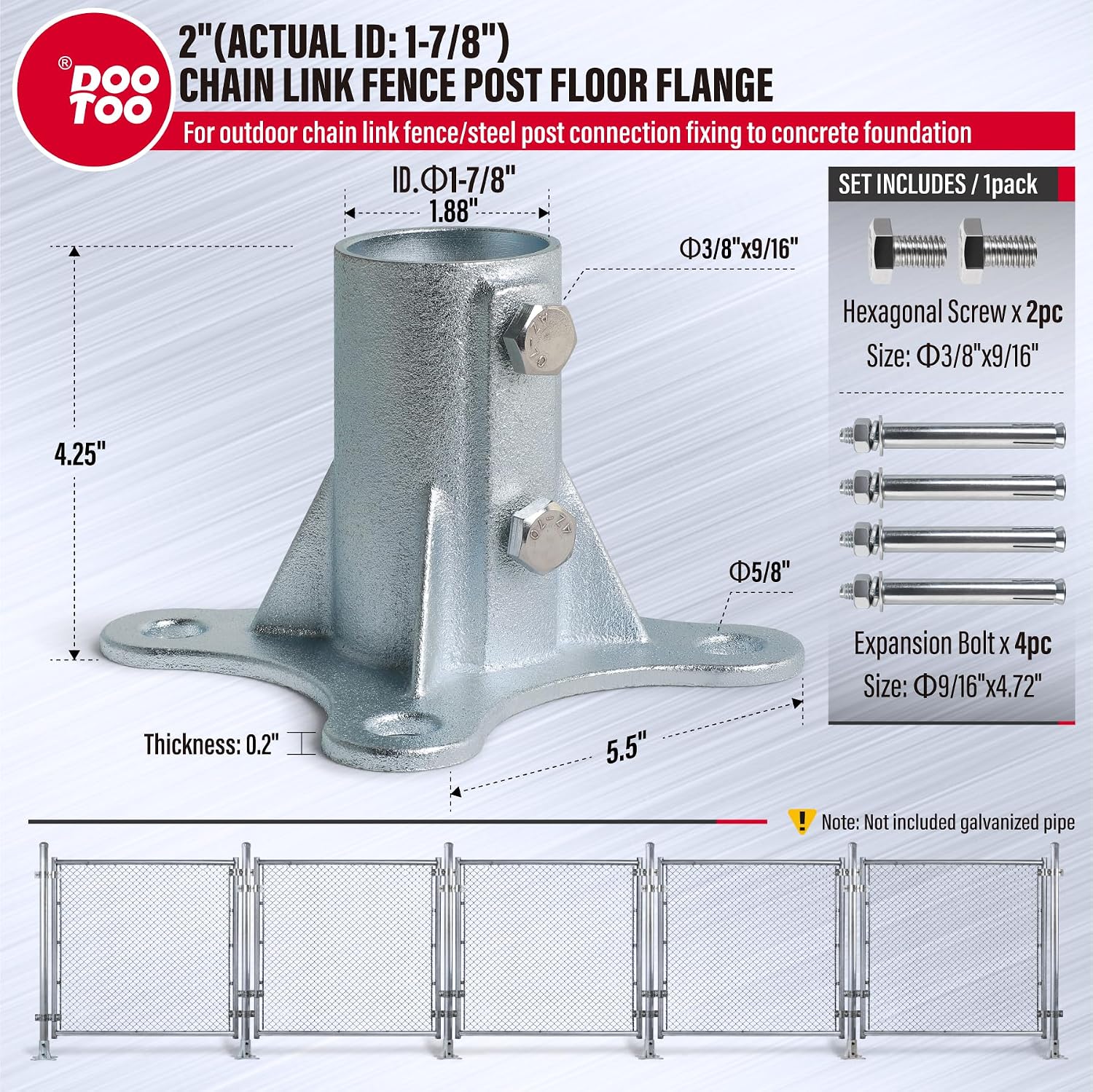 Chain Link Fence Post Flange - 2' Heavy Duty Round Post Base Bracket (8-Pack) Fits 1-7/8' Outer Diameter Fence/Mailbox/Flag Posts - Floor Mount Flange Kit