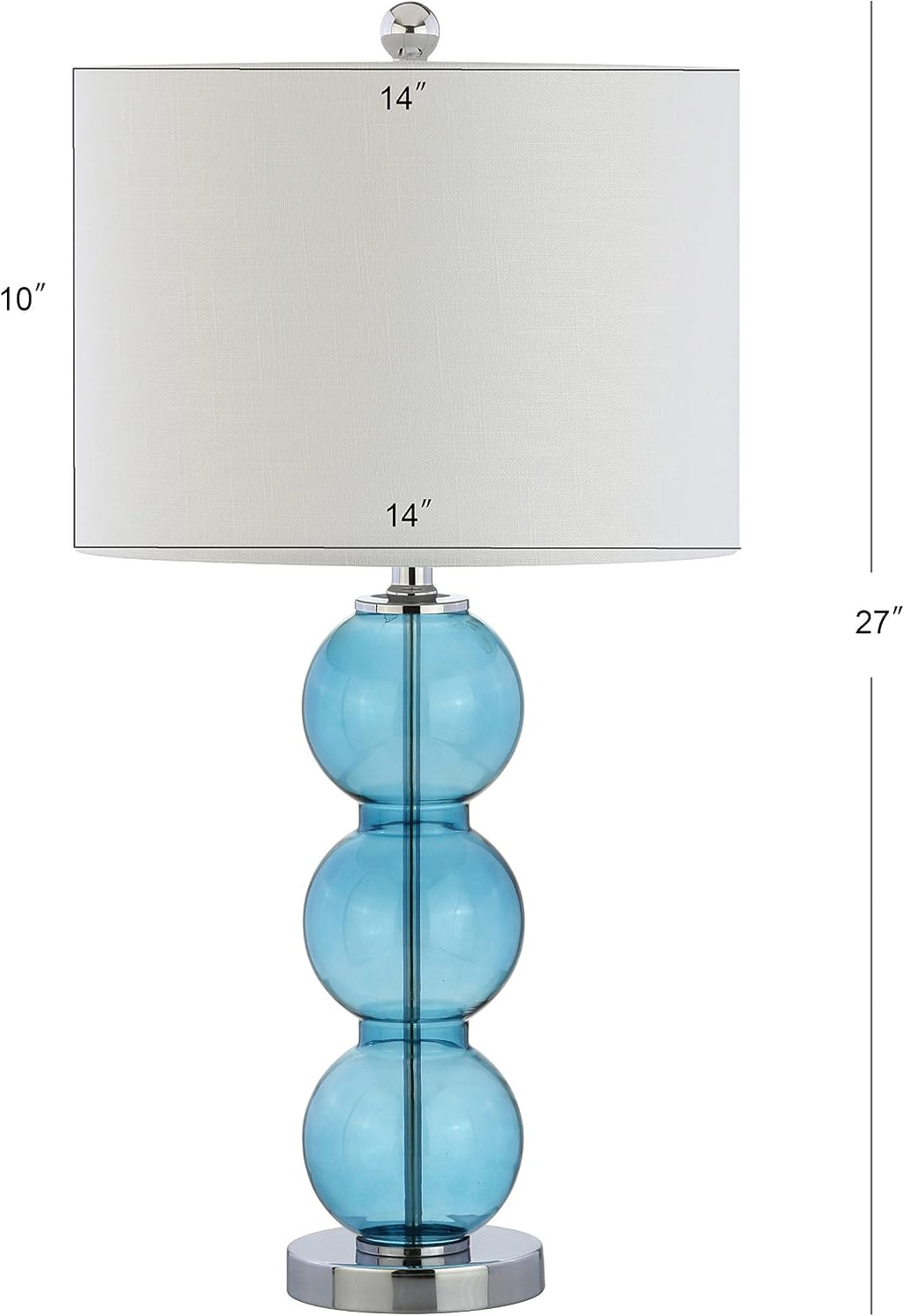 JONATHAN Y 27' Sky Blue/Chrome Triple-Sphere Glass Table Lamp Set of 2, Bedside, White Linen Shade, Modern Table Lamps for Living Room, Bedroom, Office, LED Bulbs Included (JYL1070C-SET2)