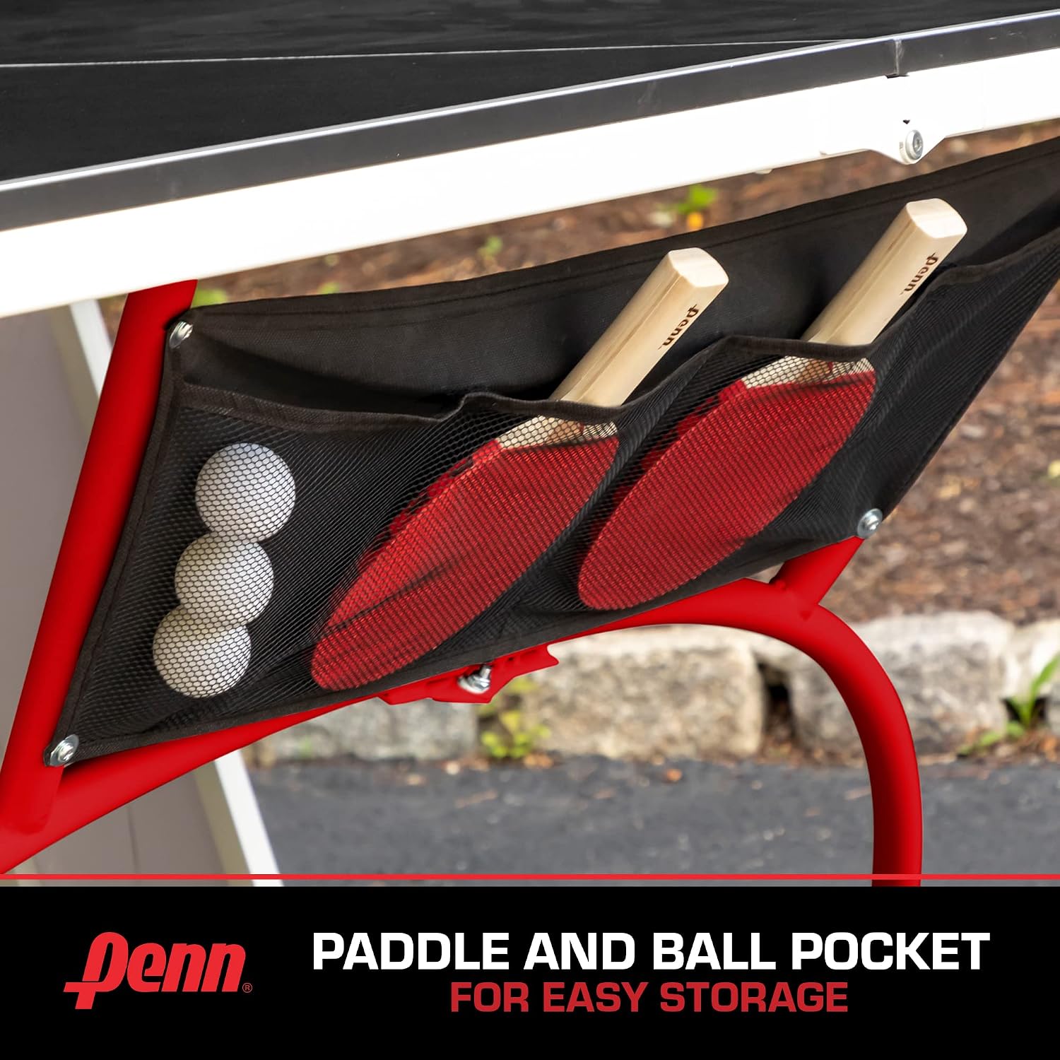Penn Full-Size Ping Pong Table - Engineered Wood, Black/White/Red - Foldable Design for Portable Ping Pong Play - 15mm Laminated Surface for Precision Play - Table Tennis Set 40mm Balls & Paddles